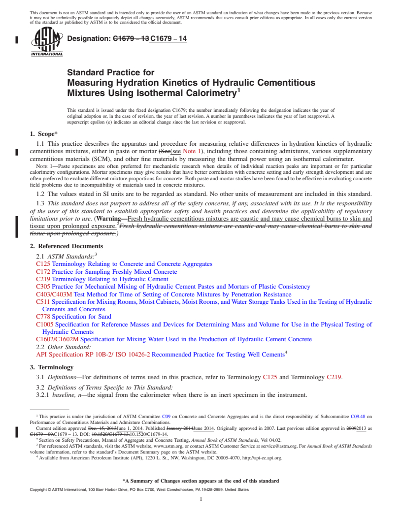 REDLINE ASTM C1679-14 - Standard Practice for  Measuring Hydration Kinetics of Hydraulic Cementitious Mixtures  Using Isothermal Calorimetry