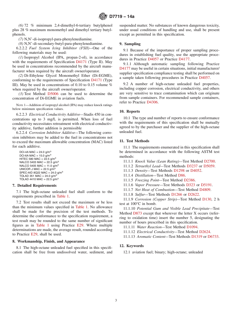 ASTM D7719-14a - Standard Specification for  High-Octane Unleaded Fuel