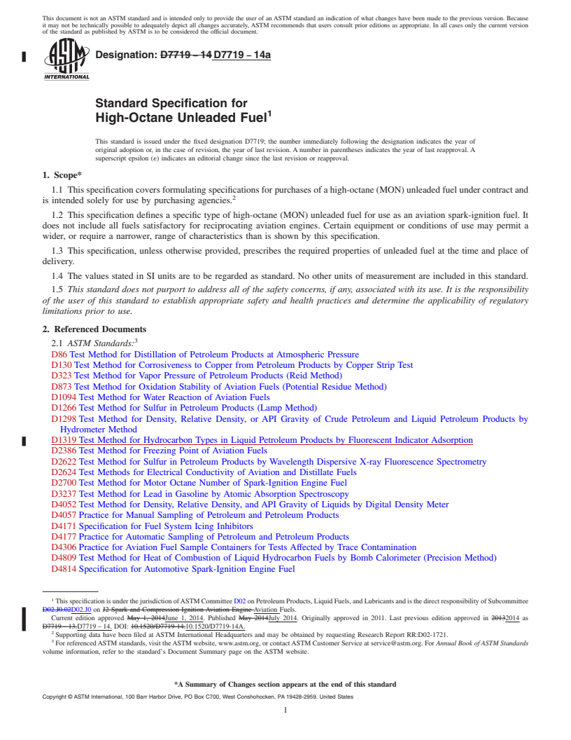 REDLINE ASTM D7719-14a - Standard Specification for  High-Octane Unleaded Fuel