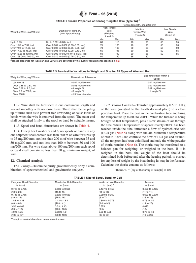 ASTM F288-96(2014) - Standard Specification for  Tungsten Wire for Electron Devices and Lamps