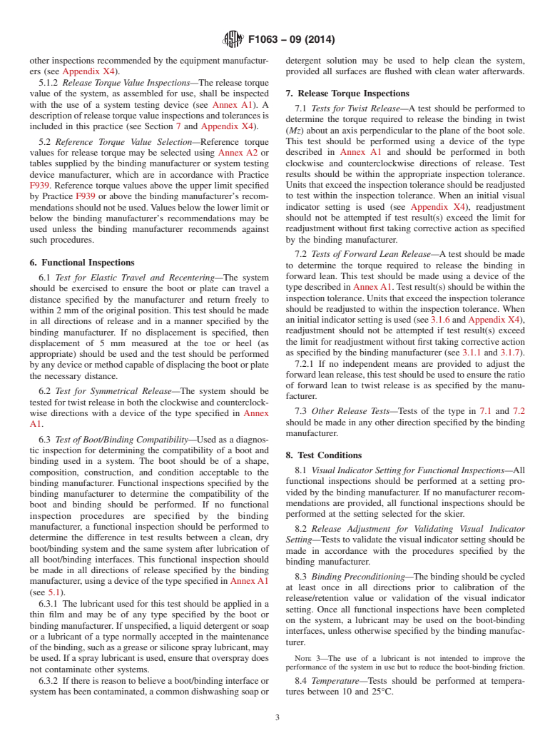 ASTM F1063-09(2014) - Standard Practice for  Functional Inspections and Adjustments of Alpine Ski/Binding/Boot  Systems