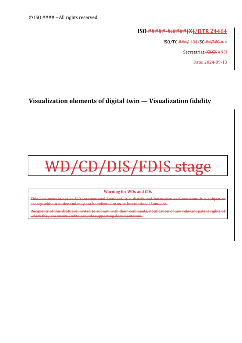 REDLINE ISO/DTR 24464 - Visualization elements of digital twin — Visualization fidelity
Released:13. 09. 2024