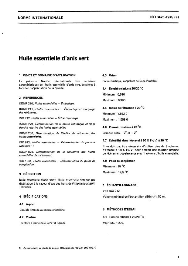 ISO 3475:1975 - Huile essentielle d'anis vert