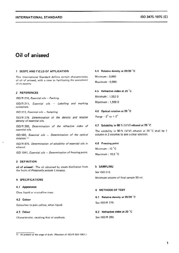 ISO 3475:1975 - Oil of aniseed