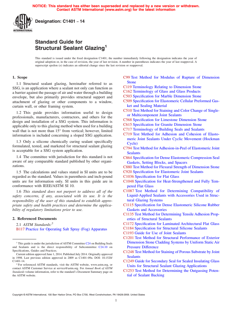 ASTM C1401-14 - Standard Guide for  Structural Sealant Glazing