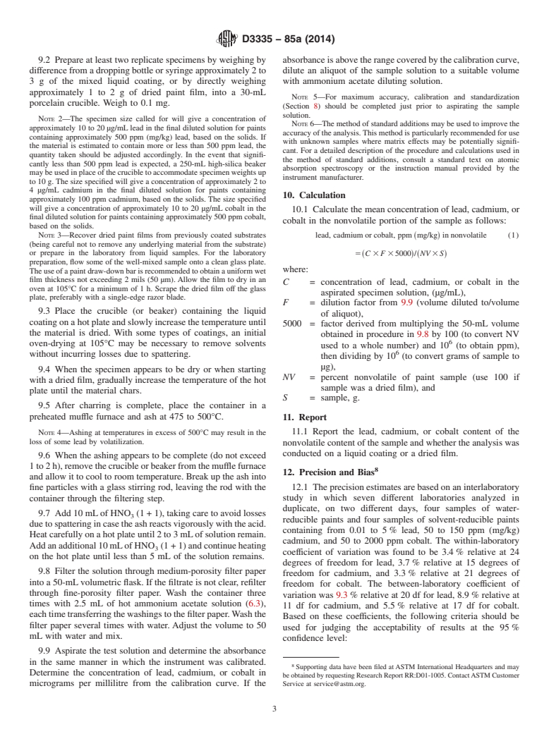 ASTM D3335-85a(2014) - Standard Test Method for Low Concentrations of Lead, Cadmium, and Cobalt in Paint by   Atomic   Absorption Spectroscopy