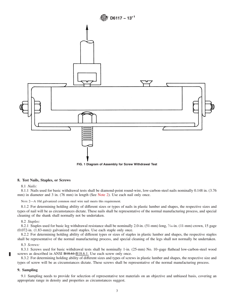 REDLINE ASTM D6117-13e1 - Standard Test Methods for  Mechanical Fasteners in Plastic Lumber and Shapes