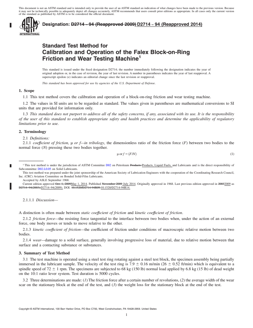 REDLINE ASTM D2714-94(2014) - Standard Test Method for  Calibration and Operation of the Falex Block-on-Ring Friction   and Wear Testing Machine