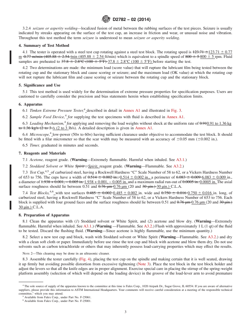 REDLINE ASTM D2782-02(2014) - Standard Test Method for  Measurement of Extreme-Pressure Properties of Lubricating Fluids  &#40;Timken Method&#41;