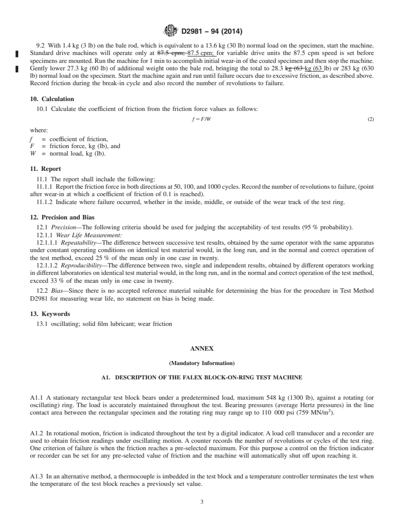 REDLINE ASTM D2981-94(2014) - Standard Test Method for  Wear Life of Solid Film Lubricants in Oscillating Motion