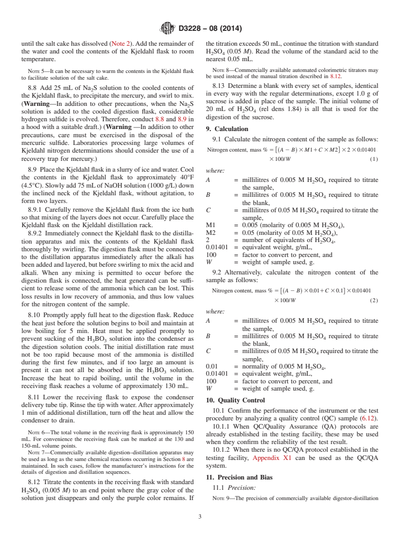 ASTM D3228-08(2014) - Standard Test Method for  Total Nitrogen in Lubricating Oils and Fuel Oils by Modified  Kjeldahl Method