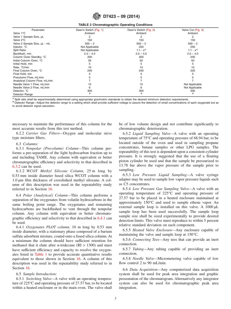 ASTM D7423-09(2014) - Standard Test Method for   Determination of Oxygenates in C2, C3, C4, and C5 Hydrocarbon  Matrices by Gas Chromatography and Flame Ionization Detection