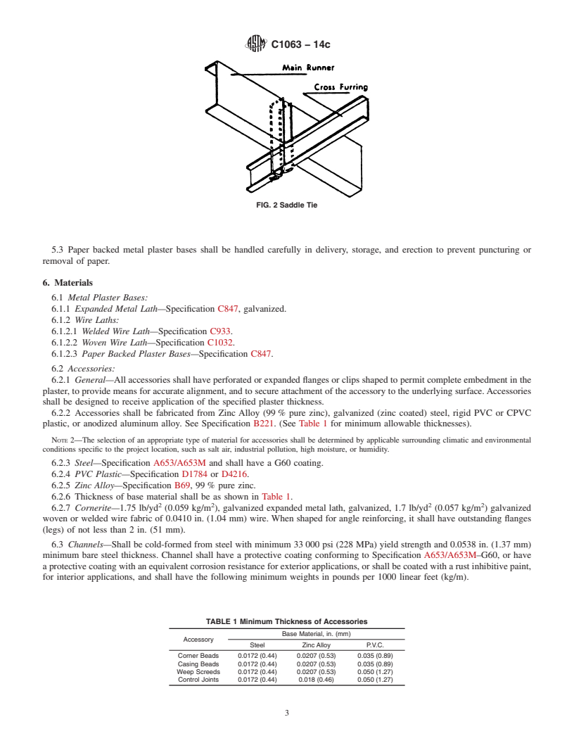 REDLINE ASTM C1063-14c - Standard Specification for Installation of Lathing and Furring to Receive Interior and  Exterior Portland Cement-Based Plaster