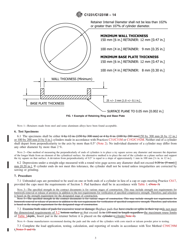 REDLINE ASTM C1231/C1231M-14 - Standard Practice for  Use of Unbonded Caps in Determination of Compressive Strength  of Hardened Concrete Cylinders