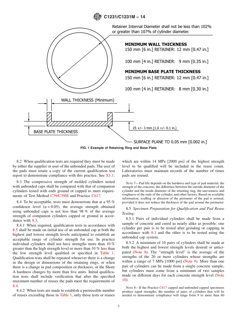 ASTM C1231/C1231M-14 - Standard Practice for  Use of Unbonded Caps in Determination of Compressive Strength  of Hardened Concrete Cylinders