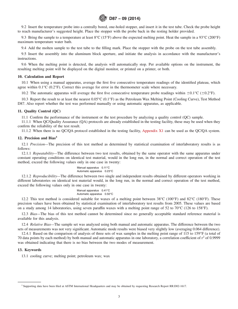 REDLINE ASTM D87-09(2014) - Standard Test Method for  Melting Point of Petroleum Wax &#40;Cooling Curve&#41;