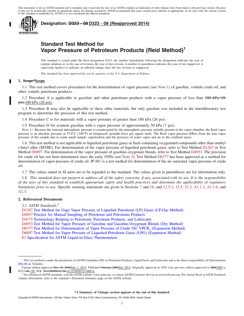 REDLINE ASTM D323-08(2014) - Standard Test Method for  Vapor Pressure of Petroleum Products &#40;Reid Method&#41;