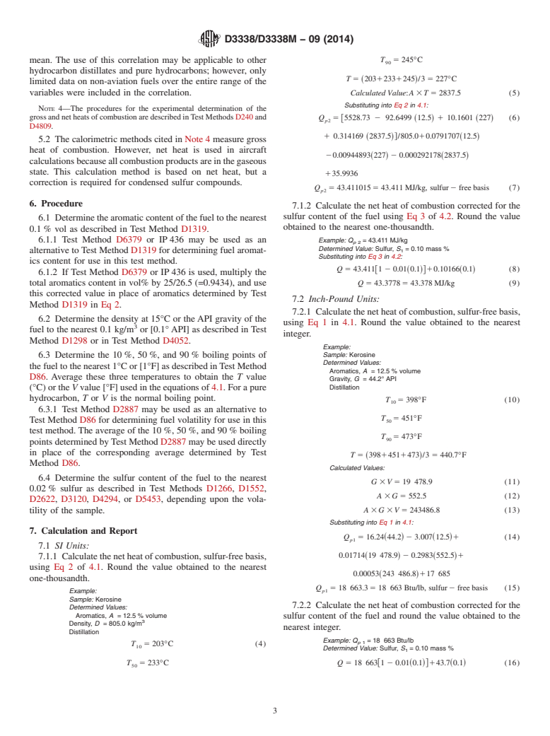 ASTM D3338/D3338M-09(2014) - Standard Test Method for  Estimation of Net Heat of Combustion of Aviation Fuels