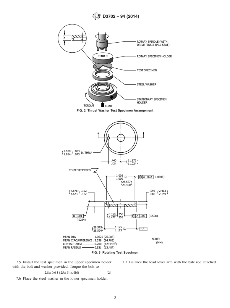 ASTM D3702-94(2014) - Standard Test Method for  Wear Rate and Coefficient of Friction of Materials in Self-Lubricated  Rubbing Contact Using a Thrust Washer Testing Machine