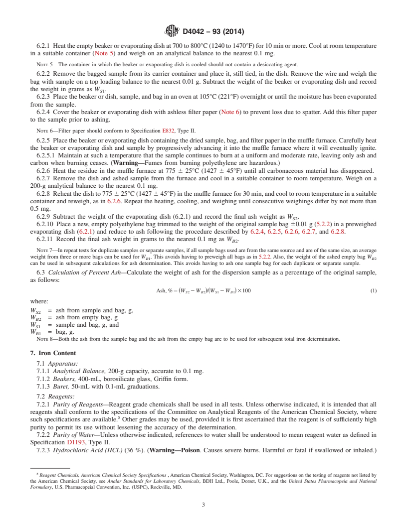 REDLINE ASTM D4042-93(2014) - Standard Test Method for  Sampling and Testing for Ash and Total Iron in Steel Mill Dispersions   of Rolling Oils