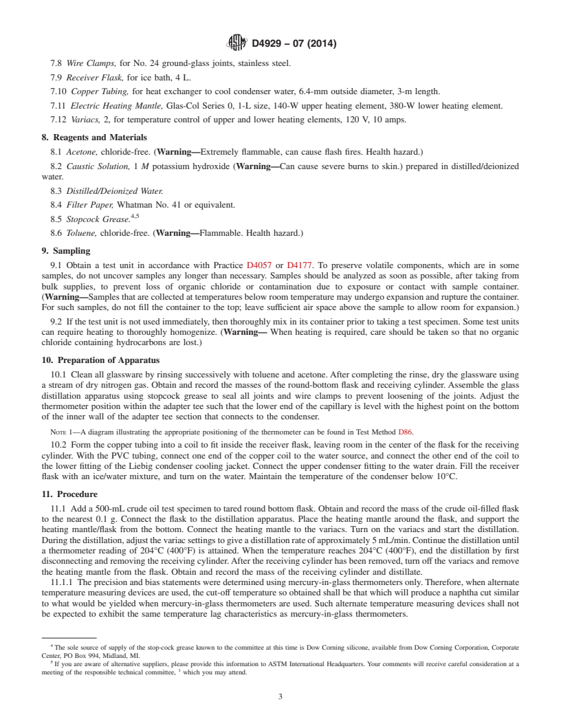 REDLINE ASTM D4929-07(2014) - Standard Test Methods for  Determination of Organic Chloride Content in Crude Oil