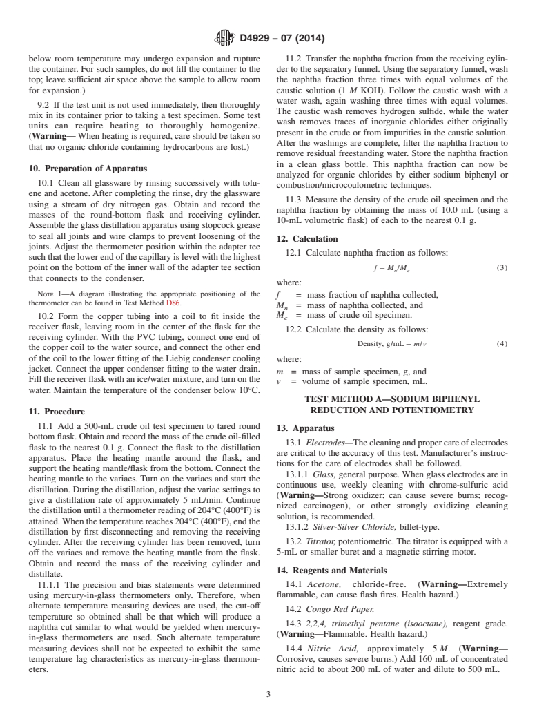 ASTM D4929-07(2014) - Standard Test Methods for  Determination of Organic Chloride Content in Crude Oil