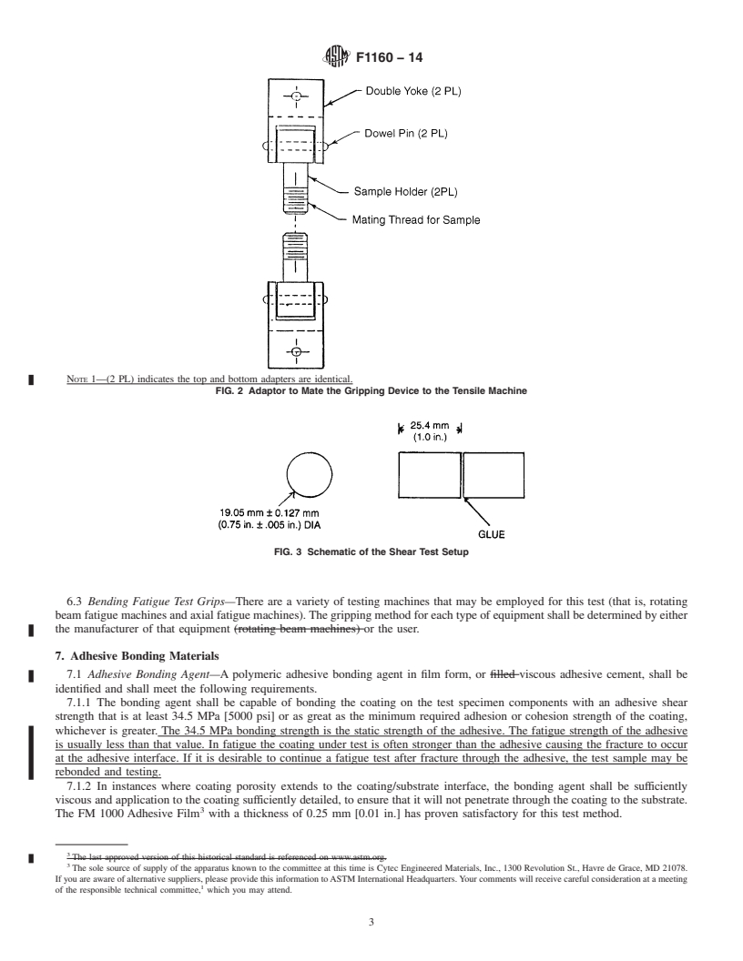 REDLINE ASTM F1160-14 - Standard Test Method for Shear and Bending Fatigue Testing of Calcium Phosphate and  Metallic Medical and Composite Calcium Phosphate/Metallic Coatings