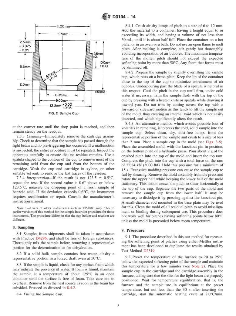 ASTM D3104-14 - Standard Test Method for  Softening Point of Pitches &#40;Mettler Softening Point Method&#41;