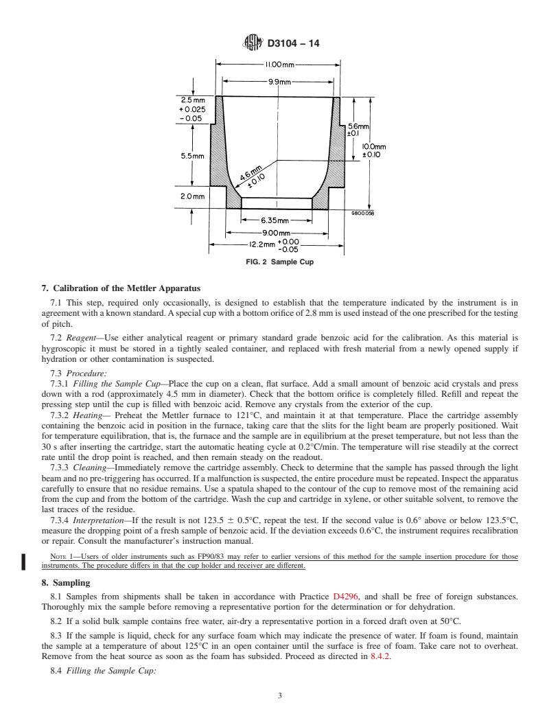 REDLINE ASTM D3104-14 - Standard Test Method for  Softening Point of Pitches &#40;Mettler Softening Point Method&#41;