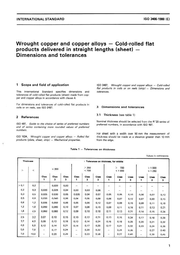 ISO 3486:1980 - Wrought copper and copper alloys -- Cold-rolled flat products delivered in straight lengths (sheet) -- Dimensions and tolerances