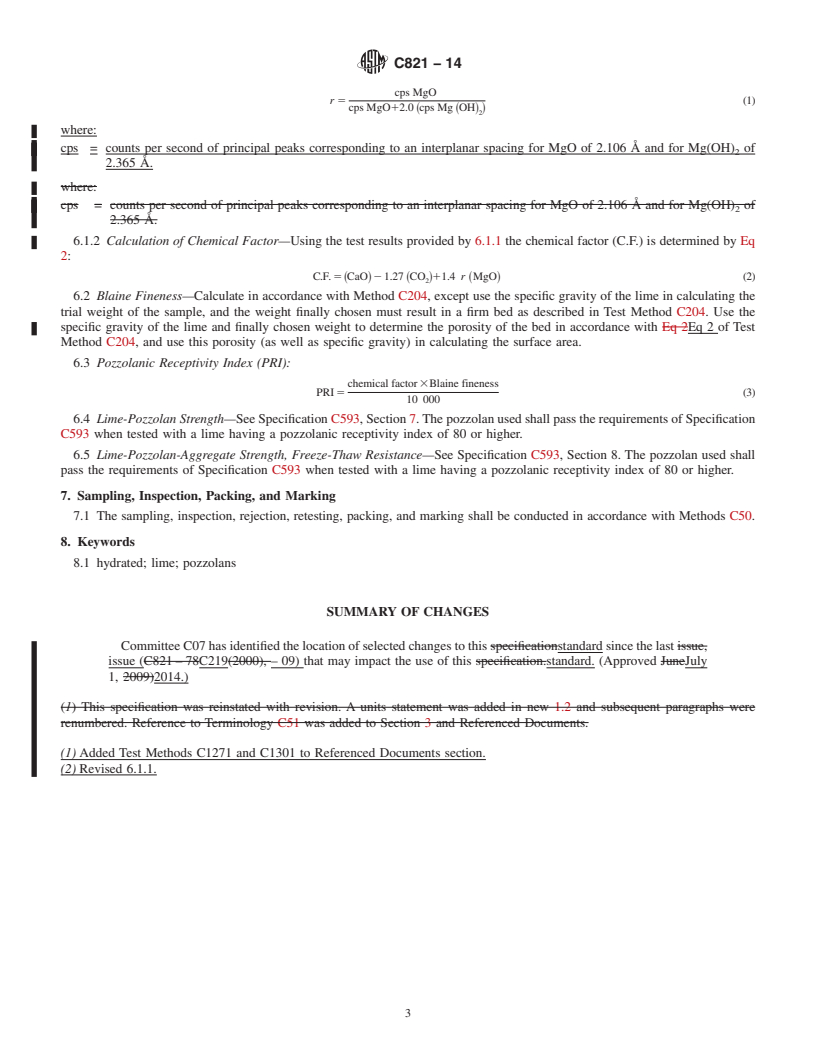 REDLINE ASTM C821-14 - Standard Specification for Lime for Use with Pozzolans