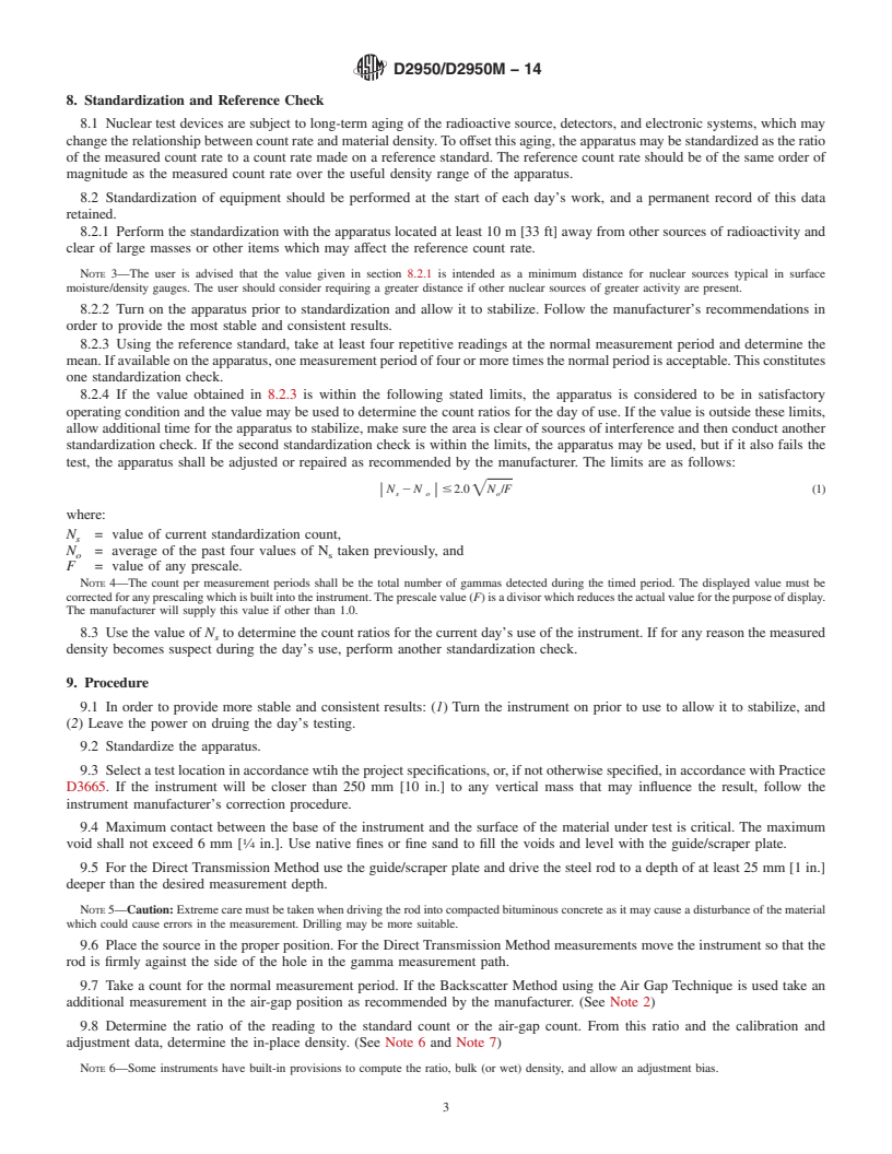 REDLINE ASTM D2950/D2950M-14 - Standard Test Method for  Density of Bituminous Concrete in Place by Nuclear Methods