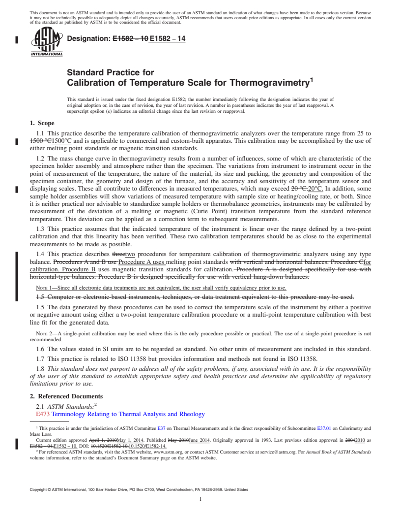 REDLINE ASTM E1582-14 - Standard Practice for  Calibration of Temperature Scale for Thermogravimetry