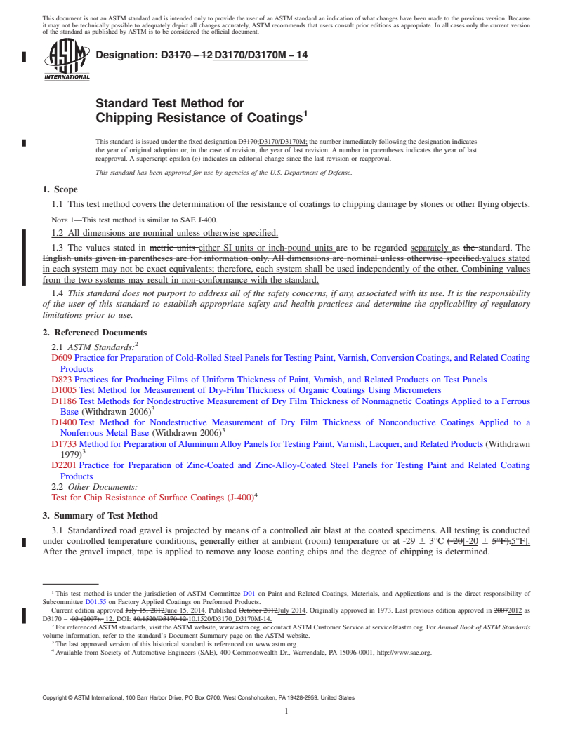 REDLINE ASTM D3170/D3170M-14 - Standard Test Method for  Chipping Resistance of Coatings