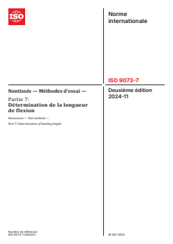 ISO 9073-7:2024 - Nontissés — Méthodes d’essai — Partie 7: Détermination de la longueur de flexion
Released:11/11/2024 - Page 1 preview
