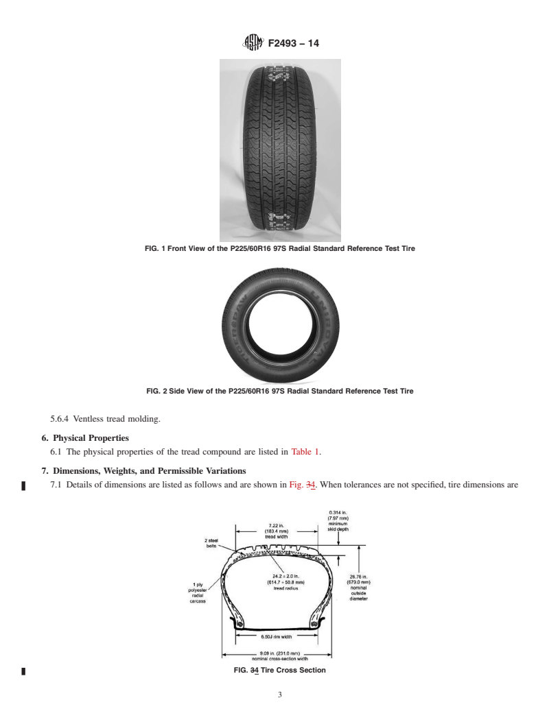 REDLINE ASTM F2493-14 - Standard Specification for P225/60R16 97S Radial Standard Reference Test Tire