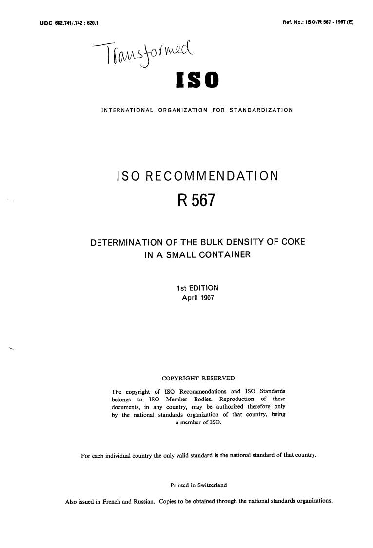 ISO/R 567:1967 - Title missing - Legacy paper document
Released:1/1/1967