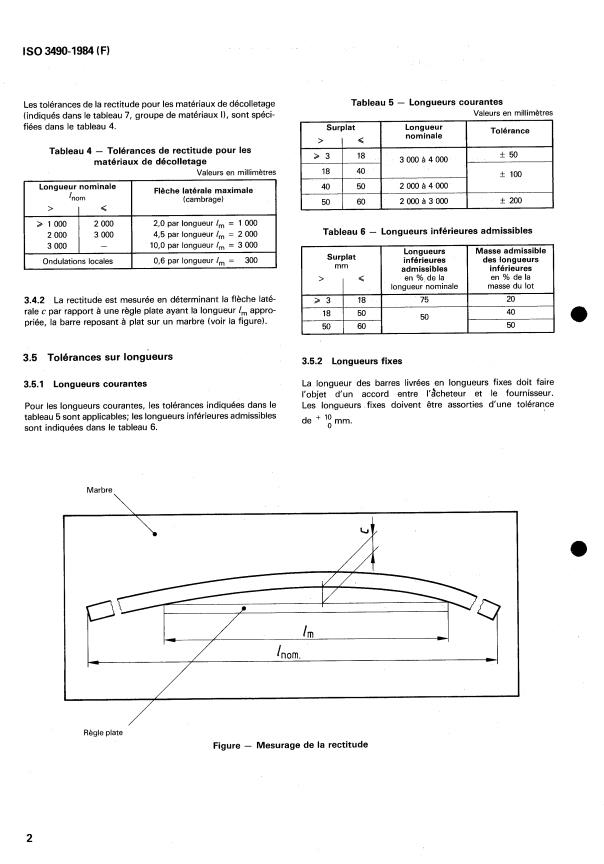 ISO 3490:1984 ISO 3490:1984 - Cuivre et alliages de cuivre corroyés -- Barres étirées de section hexagonale -- Tolérances en moins sur surplats et tolérances de forme - Page 4 preview
