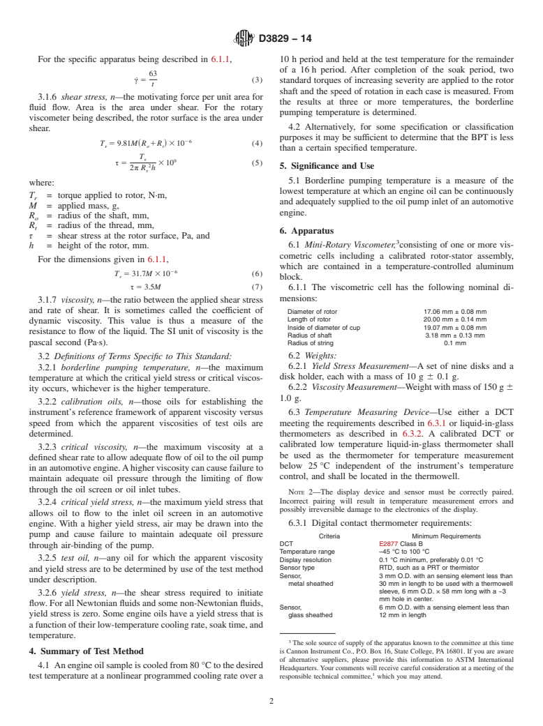 ASTM D3829-14 - Standard Test Method for Predicting the Borderline Pumping Temperature of Engine Oil