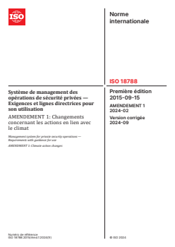 ISO 18788:2015/Amd 1:2024 ISO 18788:2015/Amd 1:2024 - Système de management des opérations de sécurité privées — Exigences et lignes directrices pour son utilisation — Amendement 1: Changements concernant les actions en lien avec le climat
Released:8/30/2024 - Page 1 preview