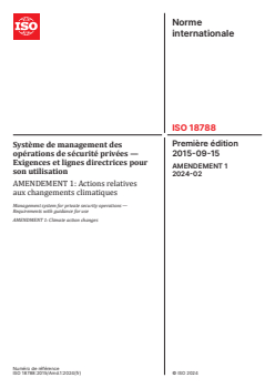 ISO 18788:2015/Amd 1:2024 ISO 18788:2015/Amd 1:2024 - Système de management des opérations de sécurité privées — Exigences et lignes directrices pour son utilisation — Amendement 1: Actions relatives aux changements climatiques
Released:23. 02. 2024 - Page 1 preview