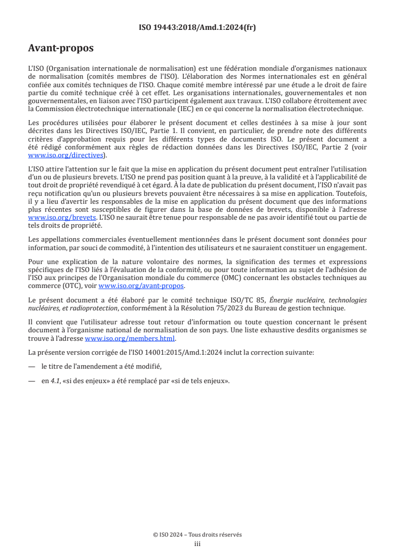 ISO 19443:2018/Amd 1:2024 - Systèmes de management de la qualité — Exigences spécifiques pour l'application de l'ISO 9001:2015 par les organisations de la chaîne d'approvisionnement du secteur de l'énergie nucléaire fournissant des produits ou services importants pour la sûreté nucléaire (IPSN) — Amendement 1: Changements concernant les actions en lien avec le climat
Released:8/30/2024