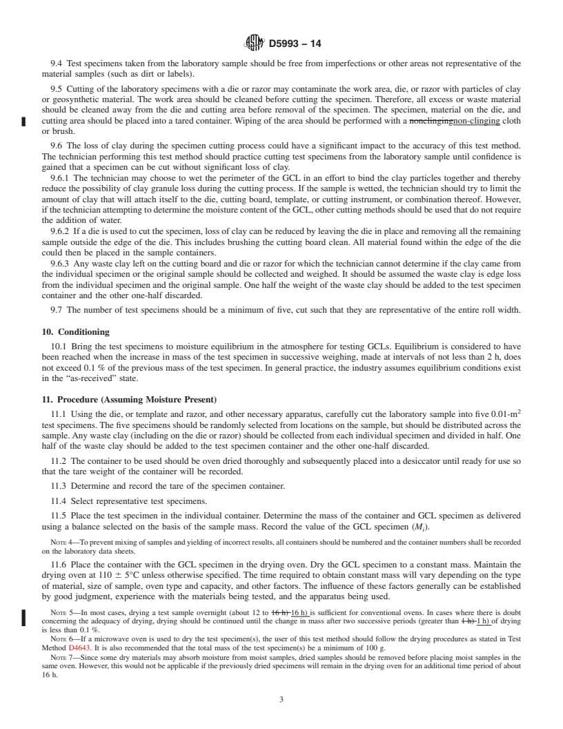 REDLINE ASTM D5993-14 - Standard Test Method for Measuring Mass Per Unit of Geosynthetic Clay Liners