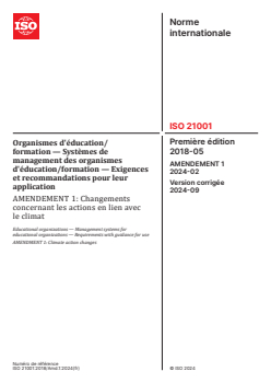 ISO 21001:2018/Amd 1:2024 - Organismes d'éducation/formation — Systèmes de management des organismes d'éducation/formation — Exigences et recommandations pour leur application — Amendement 1: Changements concernant les actions en lien avec le climat
Released:8/30/2024 - Page 1 preview