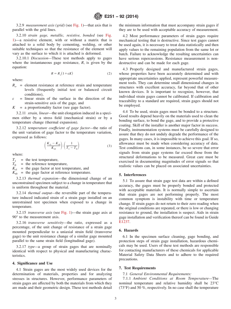 ASTM E251-92(2014) - Standard Test Methods for  Performance Characteristics of Metallic Bonded Resistance Strain  Gages