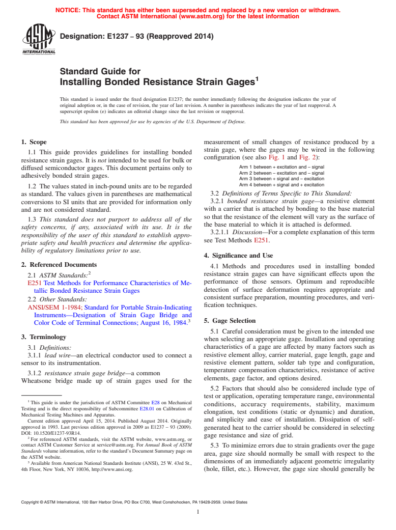 ASTM E1237-93(2014) - Standard Guide for  Installing Bonded Resistance Strain Gages