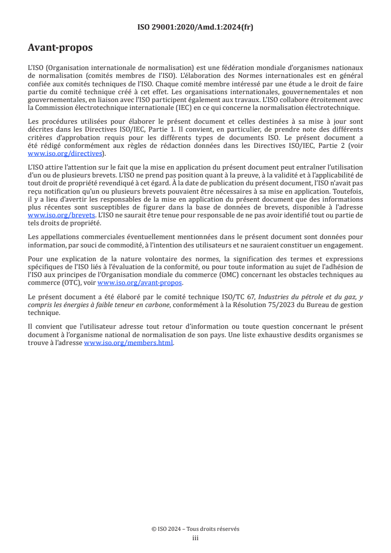 ISO 29001:2020/Amd 1:2024 - Industries du pétrole, de la pétrochimie et du gaz naturel — Systèmes de management de la qualité spécifiques au secteur — Exigences pour les organismes de fourniture de produits et de services — Amendement 1: Changements concernant les actions en lien avec le climat
Released:10/1/2024