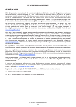 ISO 30301:2019/Amd 1:2024 - Information et documentation — Systèmes de gestion des documents d'activité — Exigences — Amendement 1: Changements concernant les actions en lien avec le climat
Released:8/30/2024 - Page 3 preview