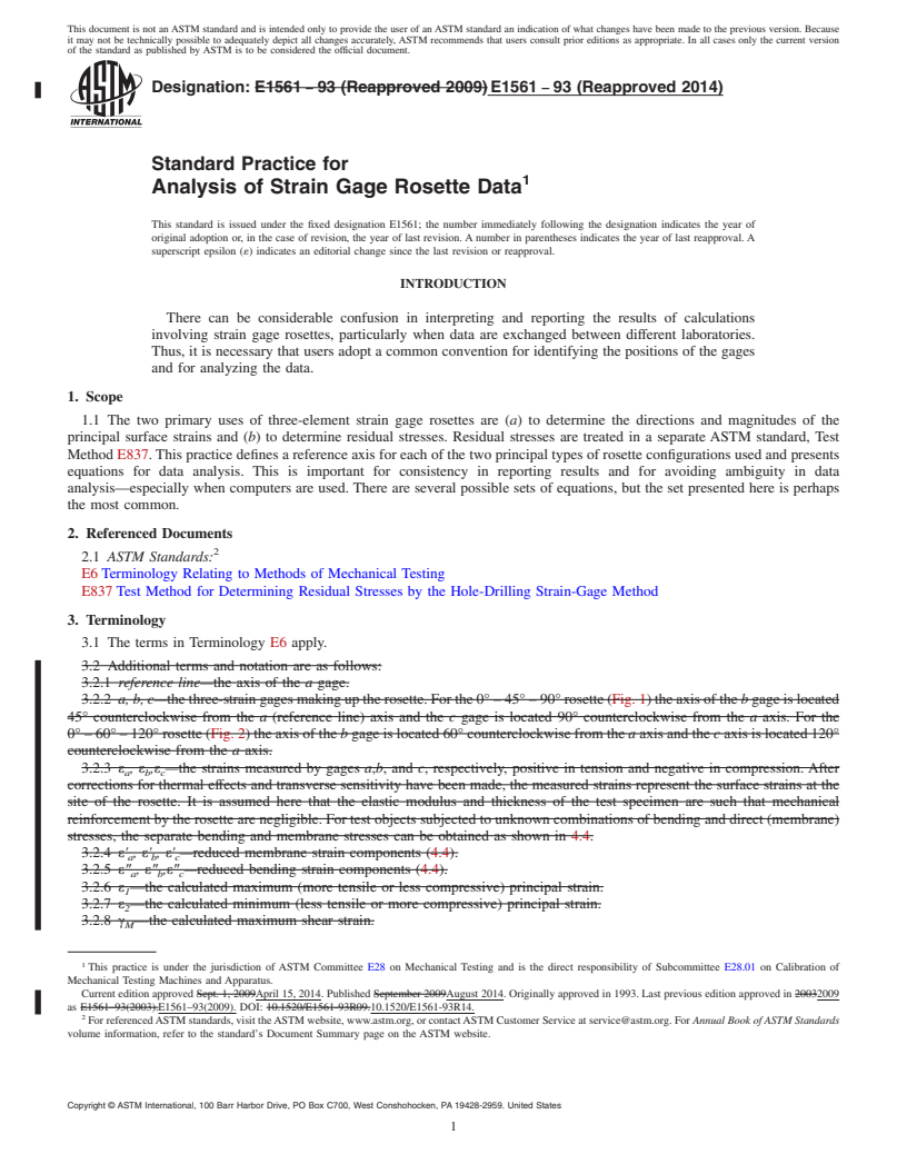 REDLINE ASTM E1561-93(2014) - Standard Practice for  Analysis of Strain Gage Rosette Data