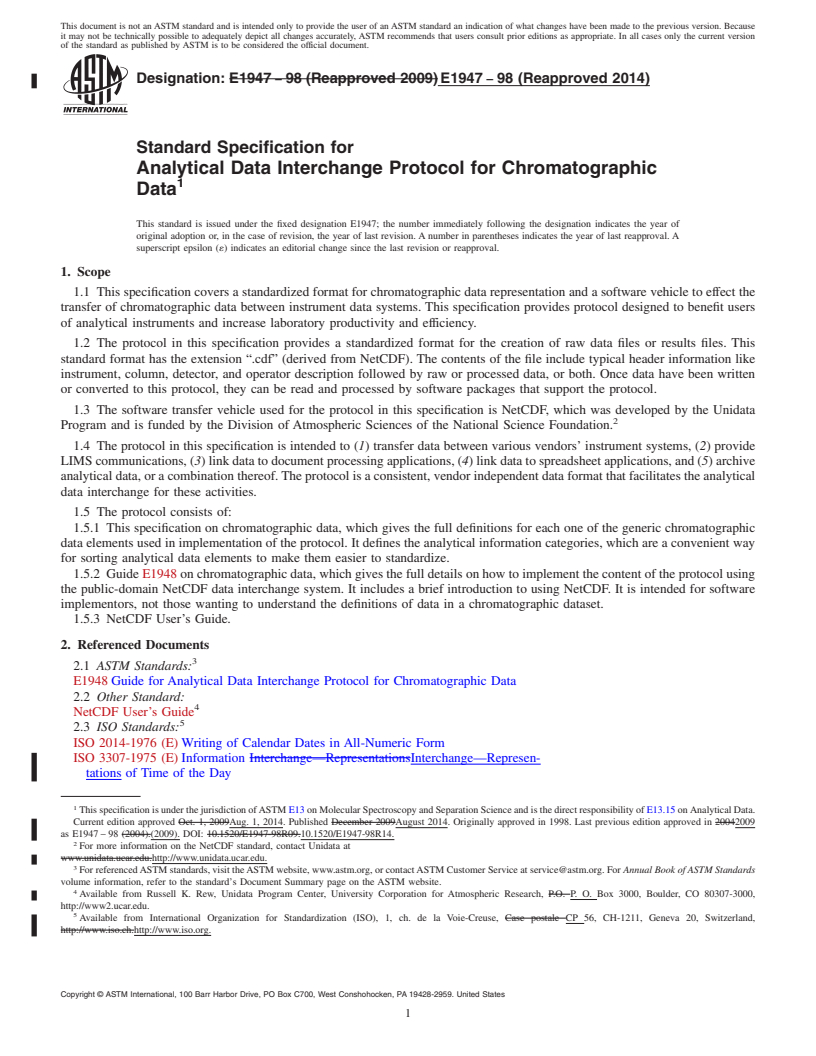 REDLINE ASTM E1947-98(2014) - Standard Specification for Analytical Data Interchange Protocol for Chromatographic Data